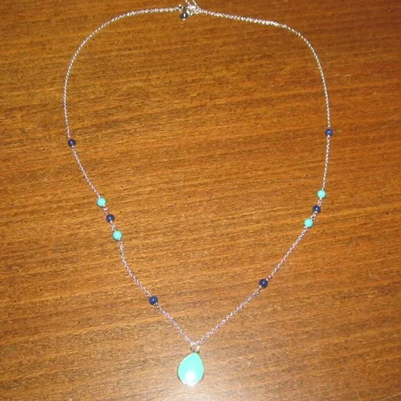 Turquiose and Blue Lapiz-Colored Sterling Silver Necklace - Picture 11 of 15